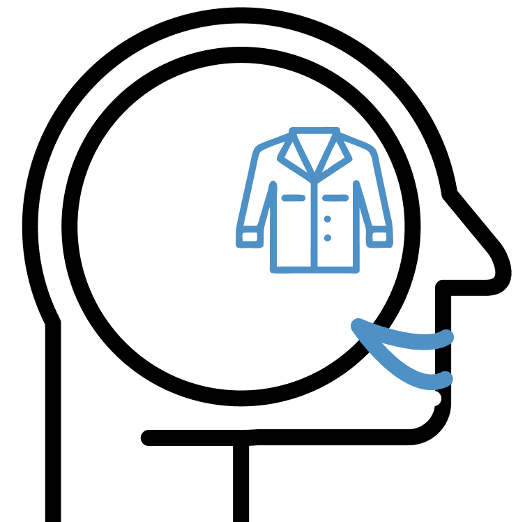 Line illustration of a head in profile with a shirt inside it